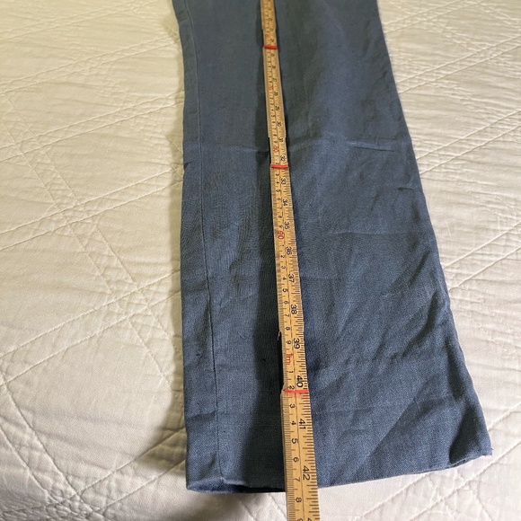 Daniel Caron Vintage 100% Linen Pants Women's 14 Made in Hong Kong Blue High - Picture 8 of 11